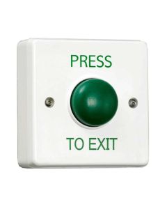 RGL white plastic surface mounted, green dome PRESS TO EXIT button