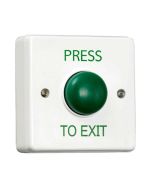 RGL white plastic surface mounted, green dome PRESS TO EXIT button